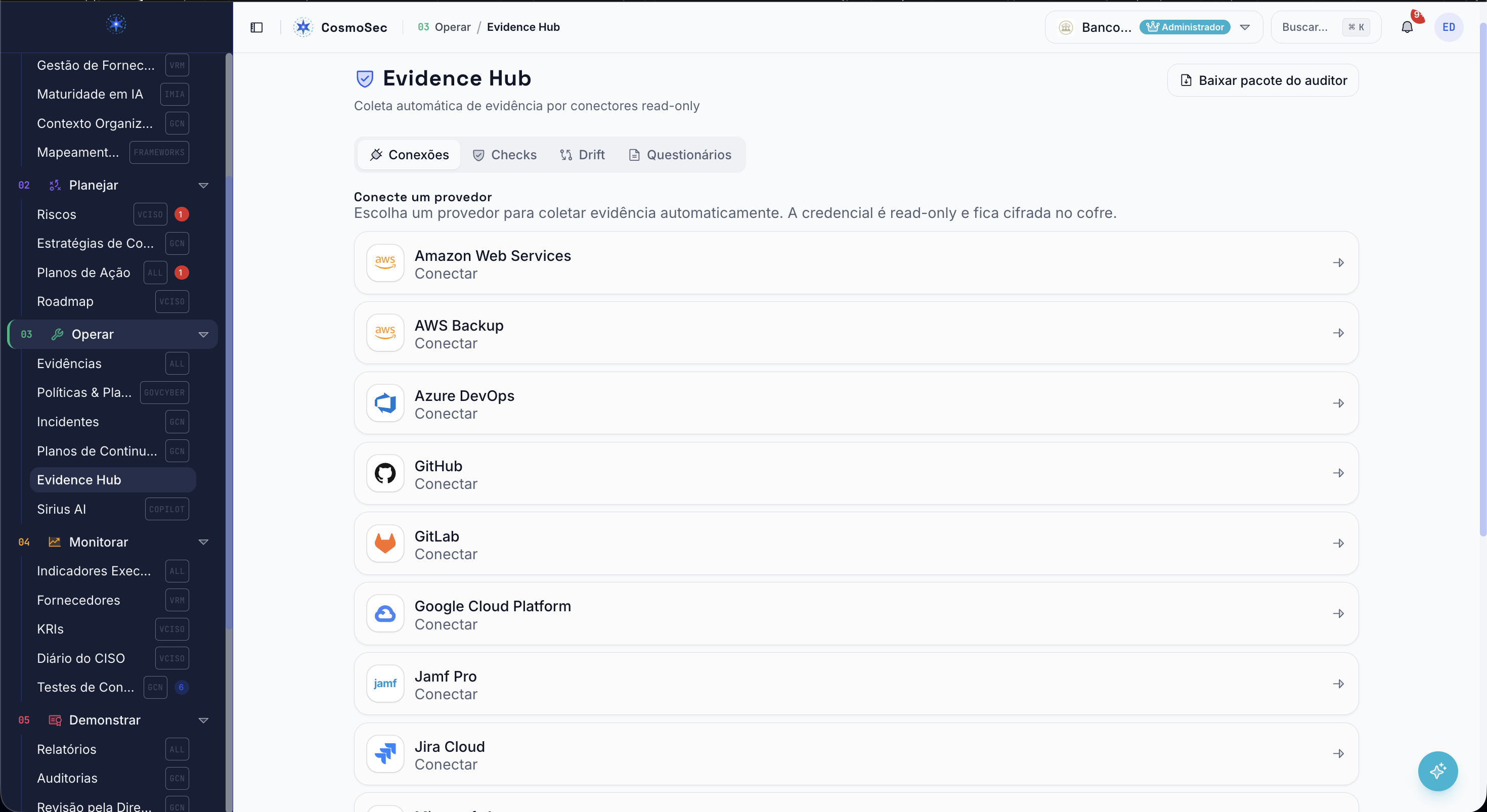 Evidence Hub, app.cosmosec.com.br/evidence-hub