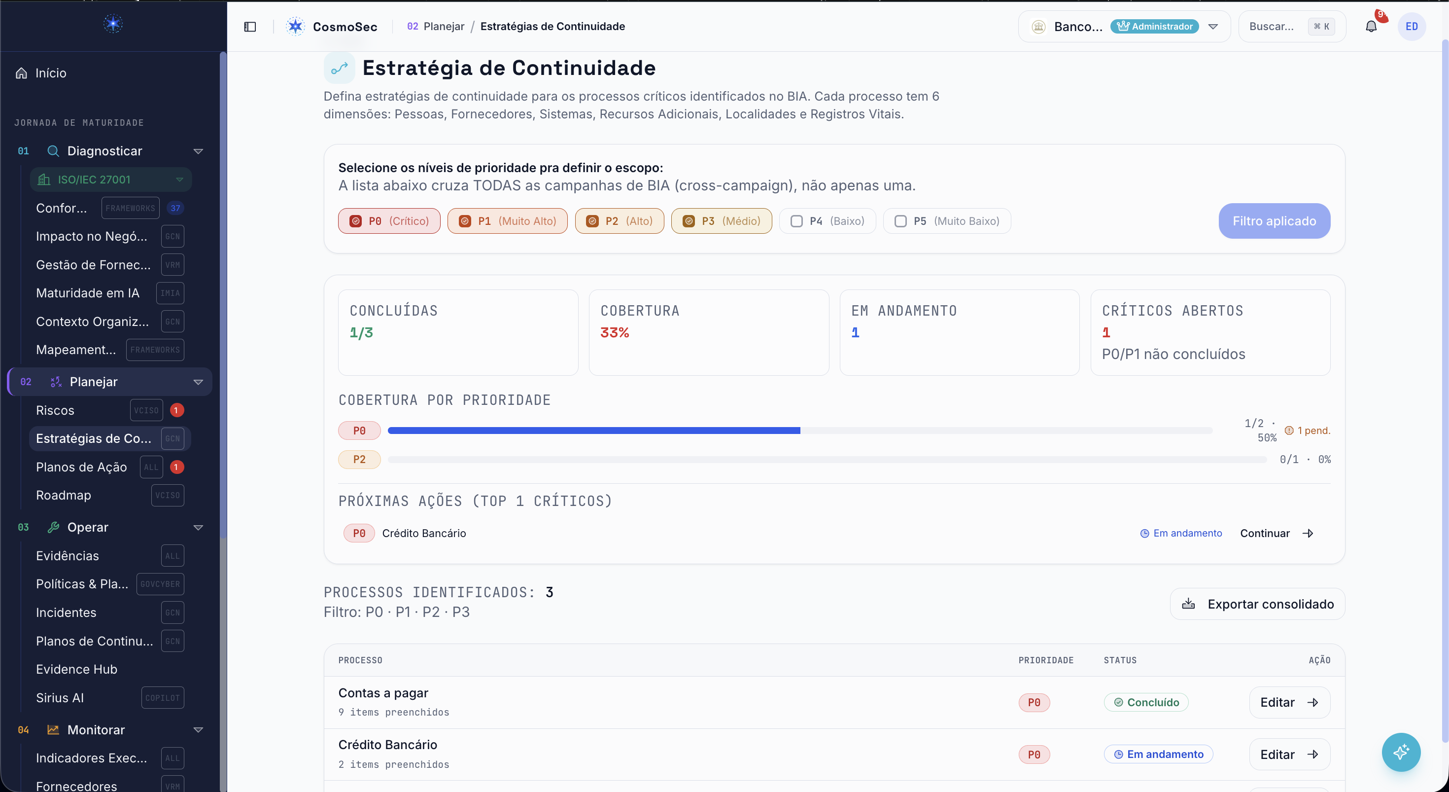 GCN, app.cosmosec.com.br/gcn/estrategias