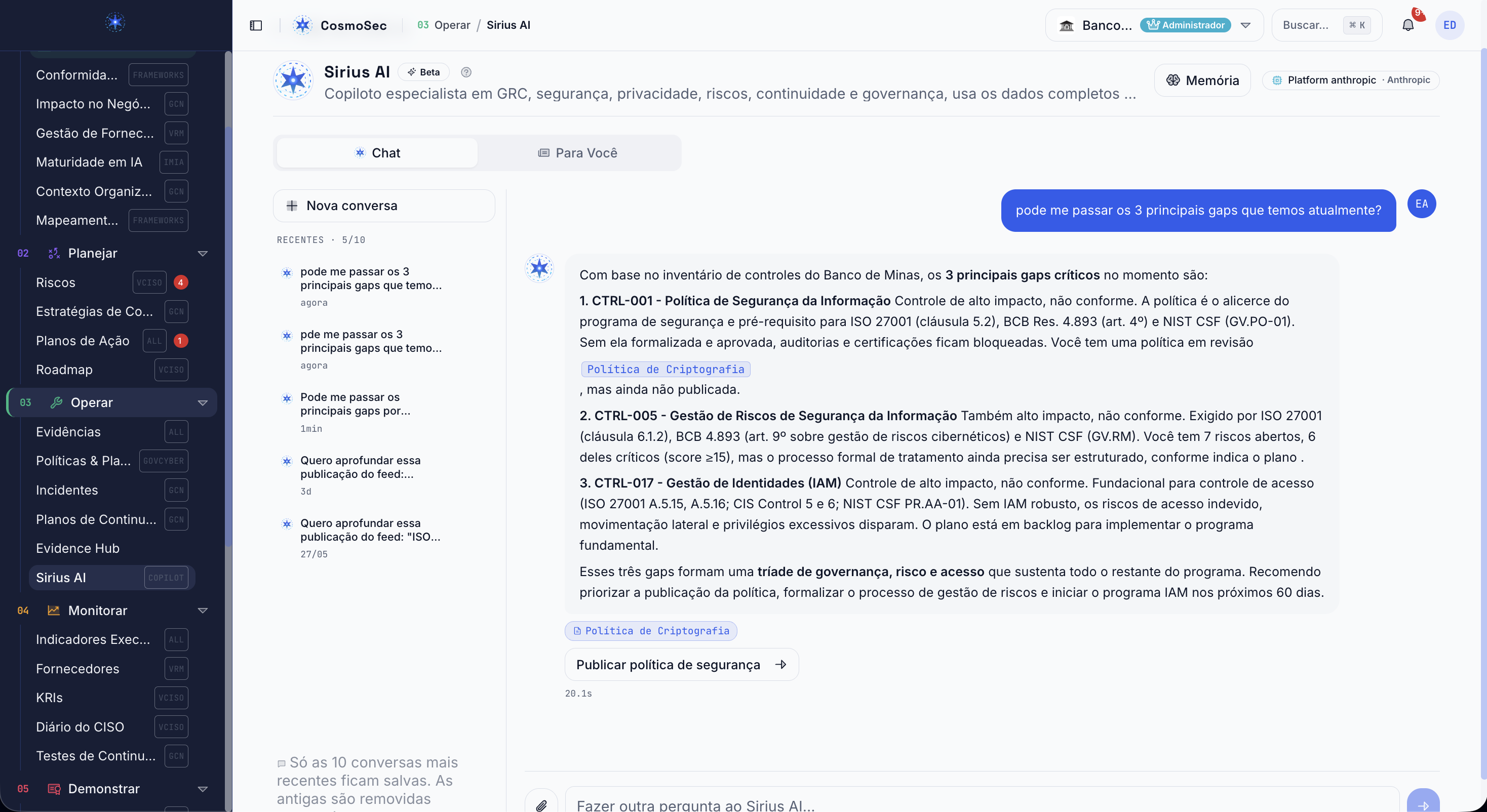 SiriusAI, app.cosmosec.com.br/sirius-ai