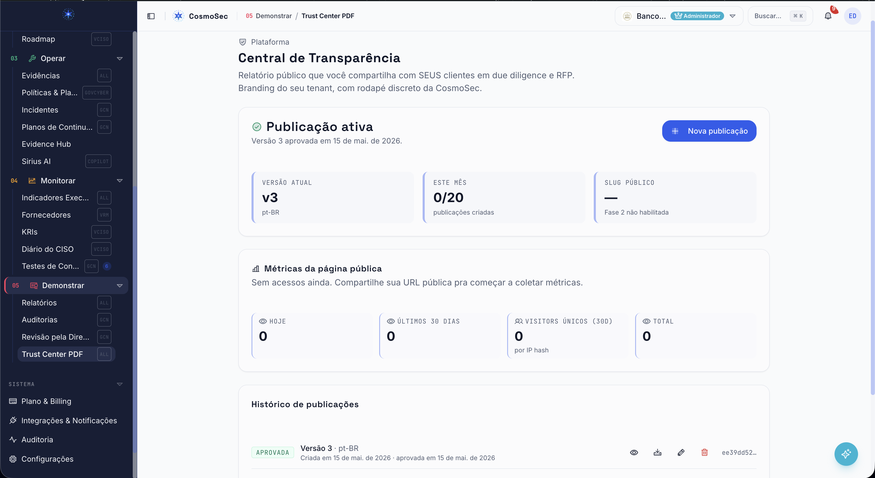 Trust Center, app.cosmosec.com.br/trust-center